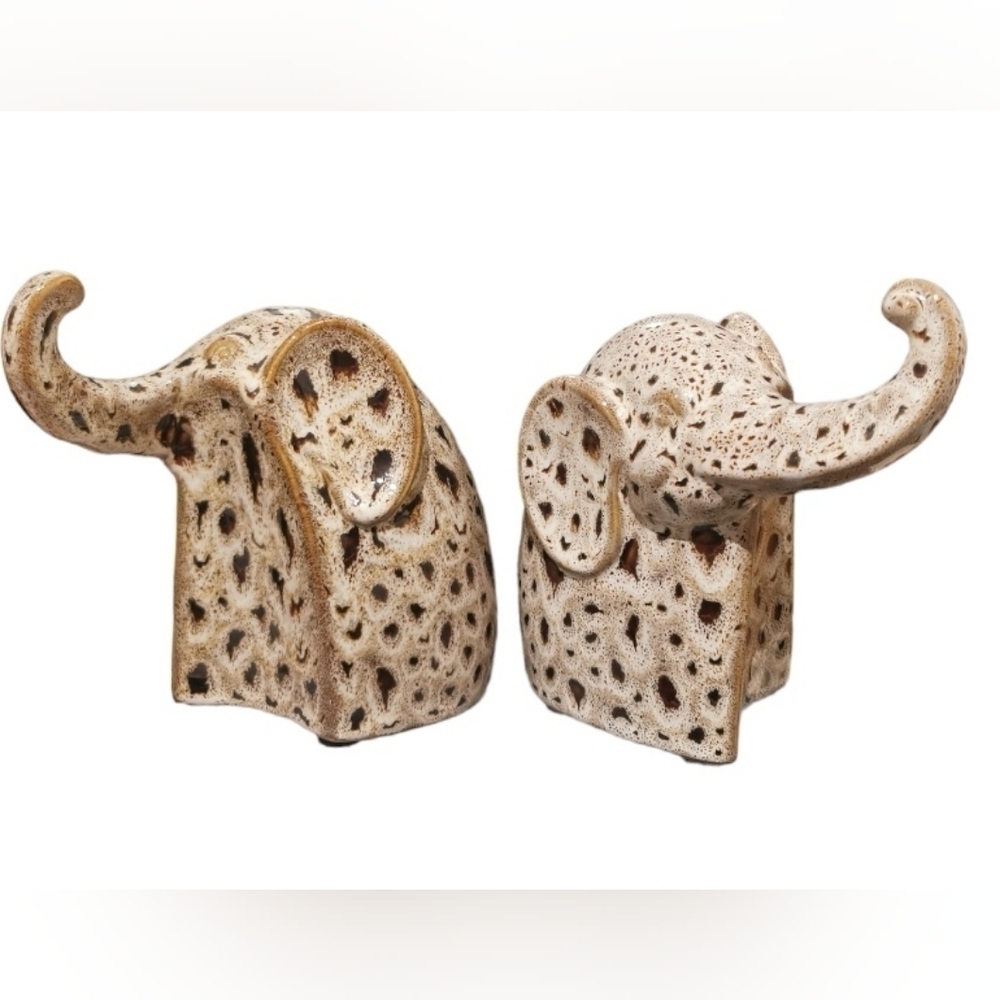 Mid Centrury Modern Artistic Brown Textured Ceramic Elephant Sculpture Figurine